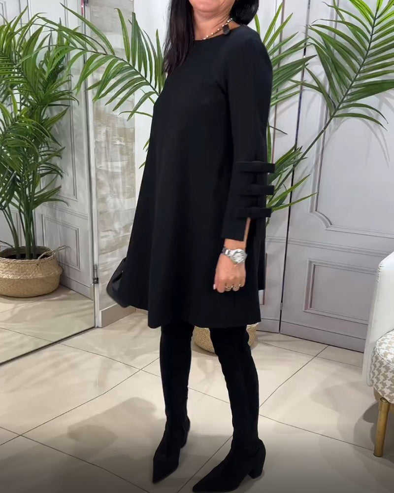 Casual Black Dress with Long Sleeves - Nora-S-The Livary