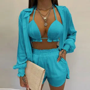 Stylish 3-piece summer outfit for the beach and pool - TropenGlow-Blue-S-The Livary