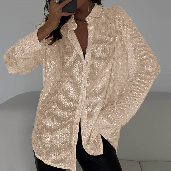 Loose Blouse with Shiny Sequins – Celeste-Champagne-S-The Livary