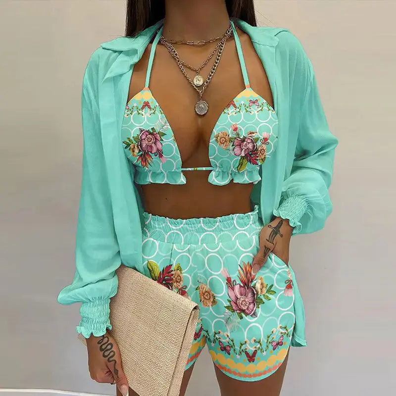 Stylish 3-piece summer outfit for the beach and pool - TropenGlow-Light blue-S-The Livary