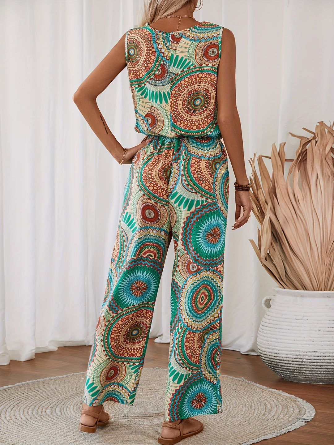 Trendy women's jumpsuit with mandala print for summer - BohoStrahl-S-The Livary