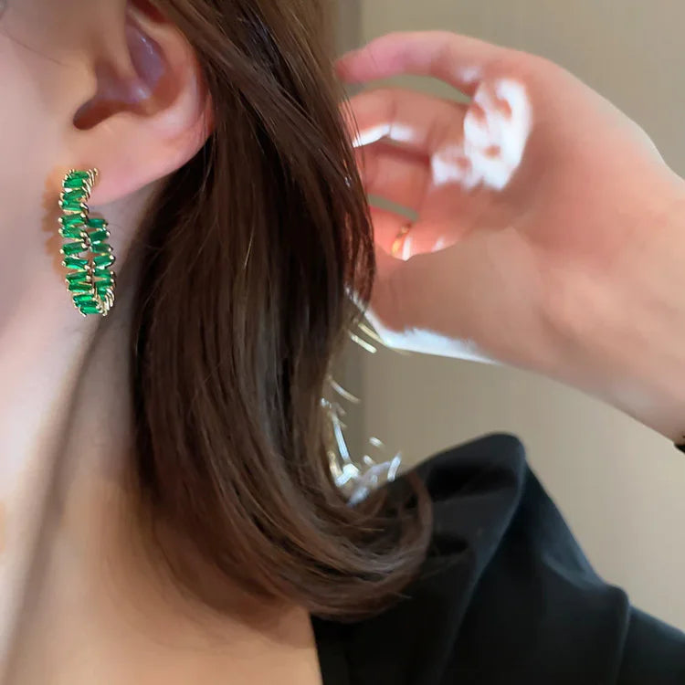 Emerald Green Crystal Hoops - Esme-The Livary