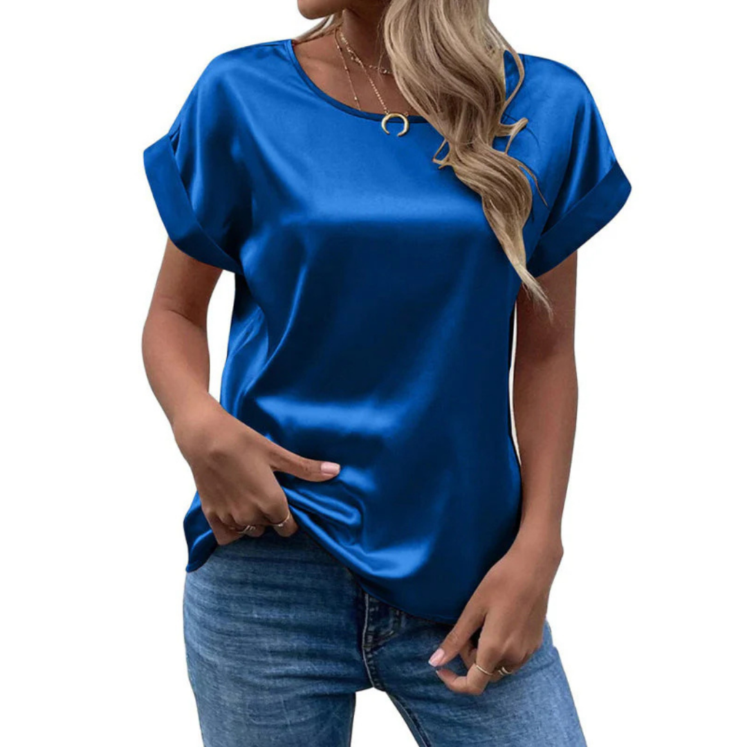 Satinated trend shirt with a loose fit for women – Leona-Blue-S-The Livary