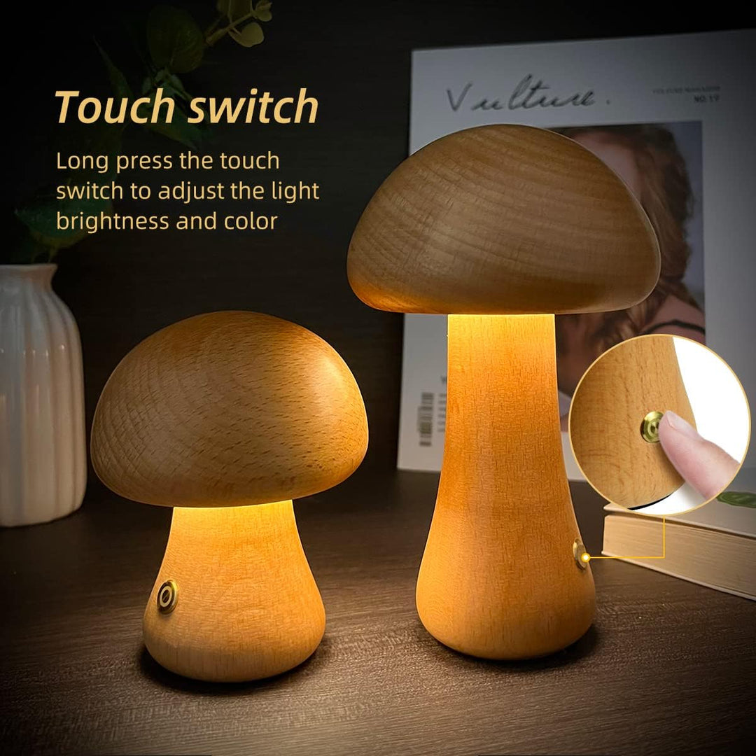 Wooden Mushroom LED Night Light - GlowShroom-A-walnut color-The Livary