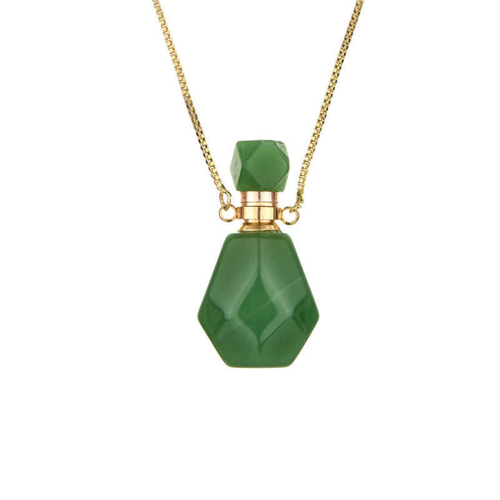 Crystal Perfume Bottle Necklace - Iris-Green Aventurine-The Livary