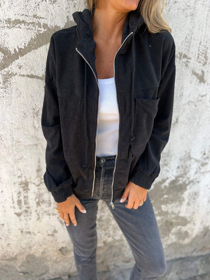 Women's leisure jacket with hood and zipper – Liana-Black-S-The Livary