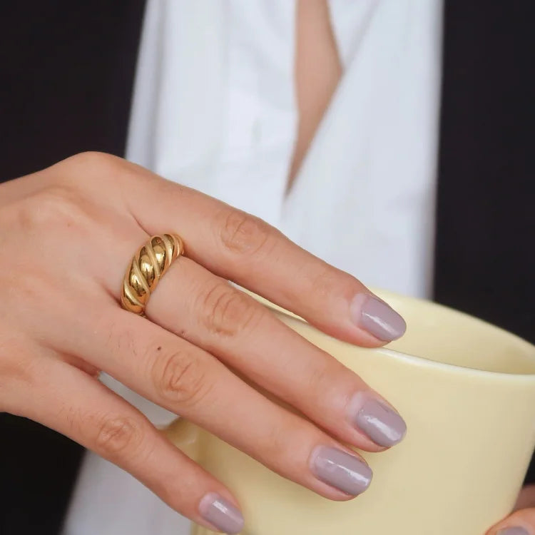 Golden Rope Dome Ring - Selene-5-The Livary