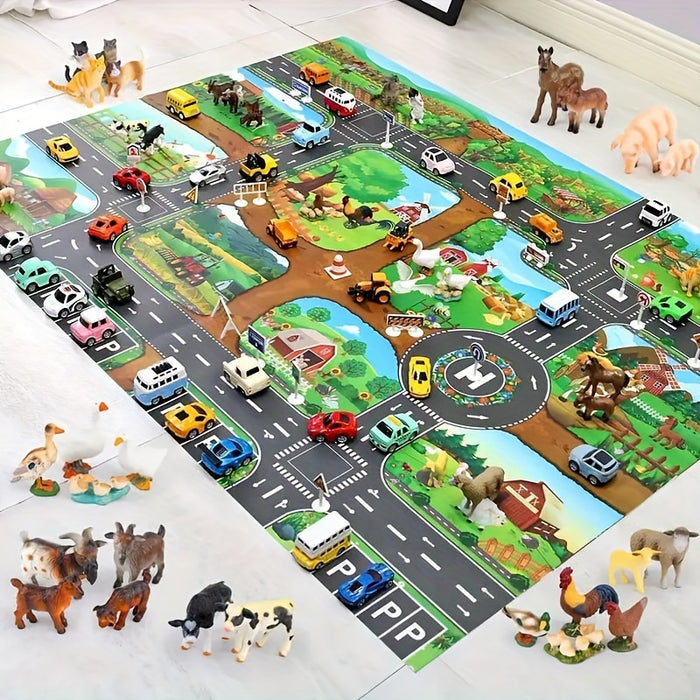 Children's Play Mat with Farm and Traffic Theme - DuoPlay-The Livary