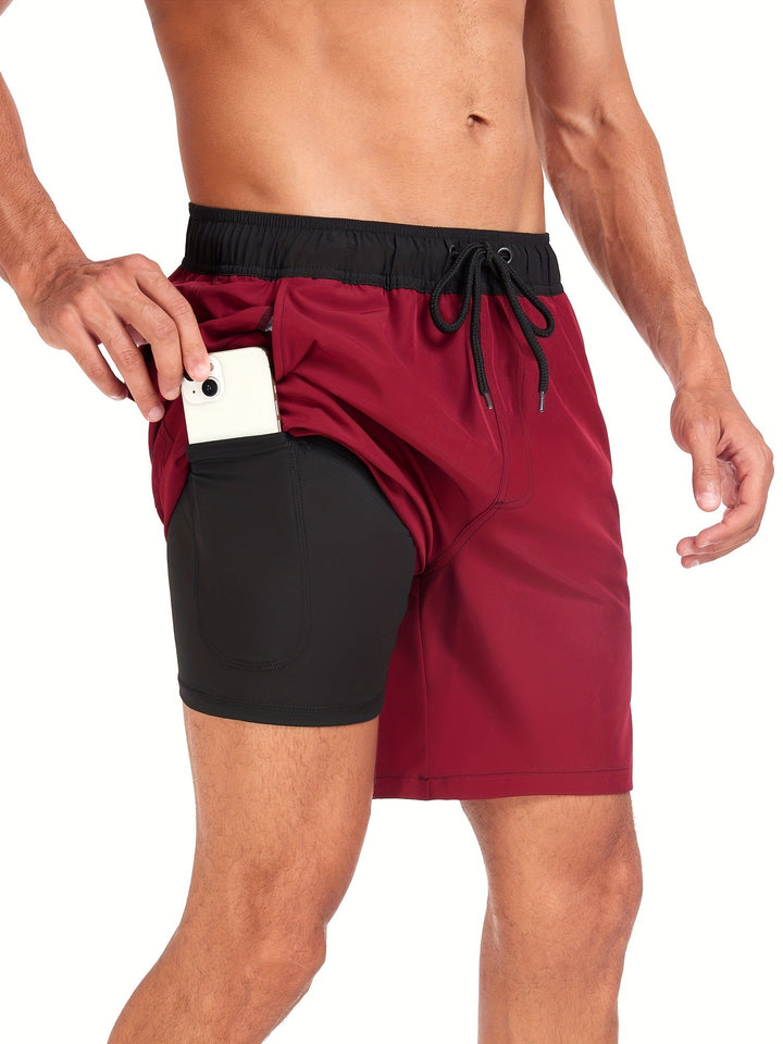 Quick-drying men's swim shorts with stretch & mobile phone pocket – Jonas-Red wine-S-The Livary