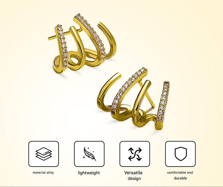 Illusion Earrings with Four Hoops & Zirconia - Zarvia-Gold-The Livary