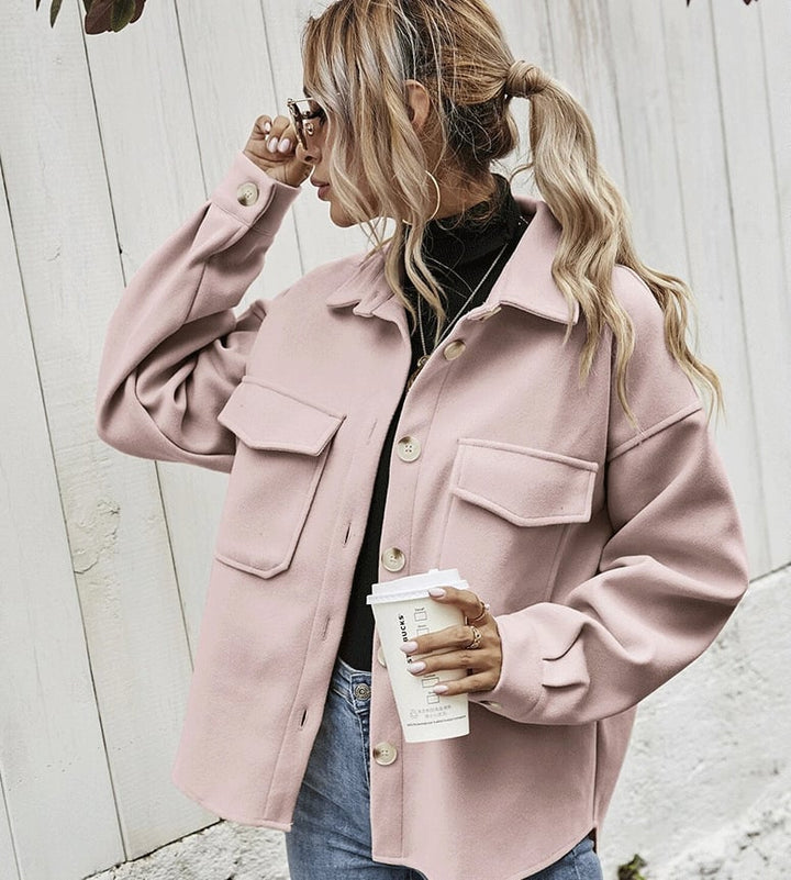 Short jacket with button placket – Elodie-Pink-S-The Livary