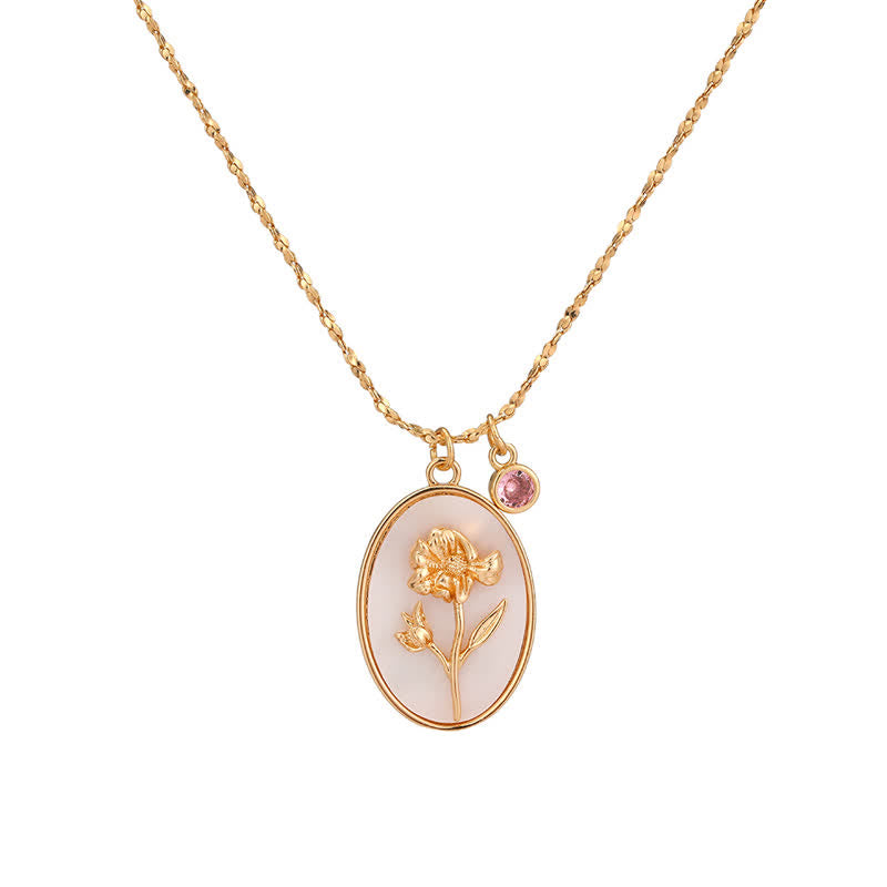 Birthstone with Birth Flowers Necklace - Aurora-October - Calendula-The Livary