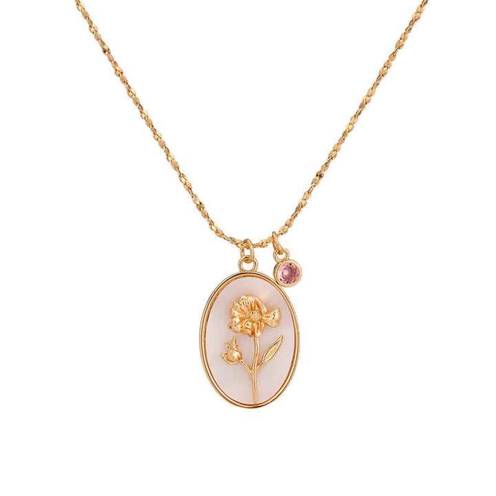 Birthstone with Birth Flowers Necklace - Aurora-October - Calendula-The Livary