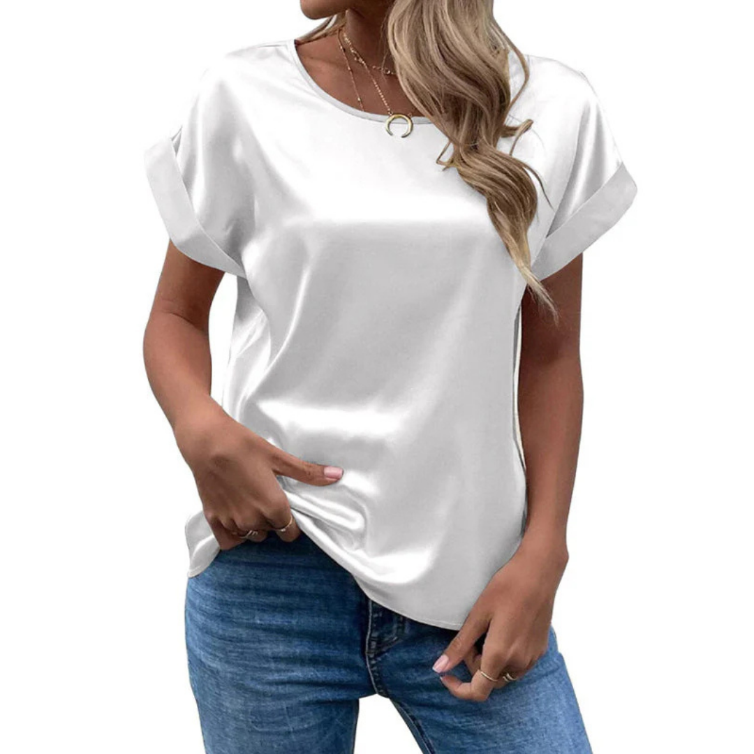 Satinated trend shirt with a loose fit for women – Leona-White-S-The Livary