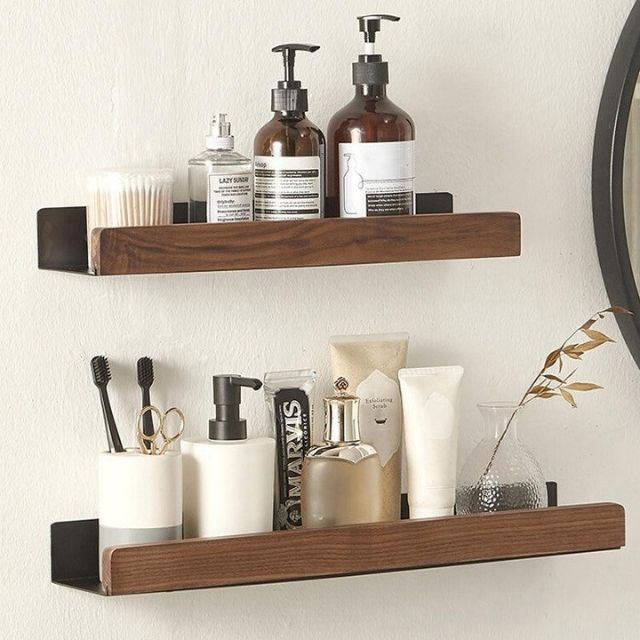 Solid Wood Bathroom Shelf – WoodaFix-Brown-S (20cm)-The Livary