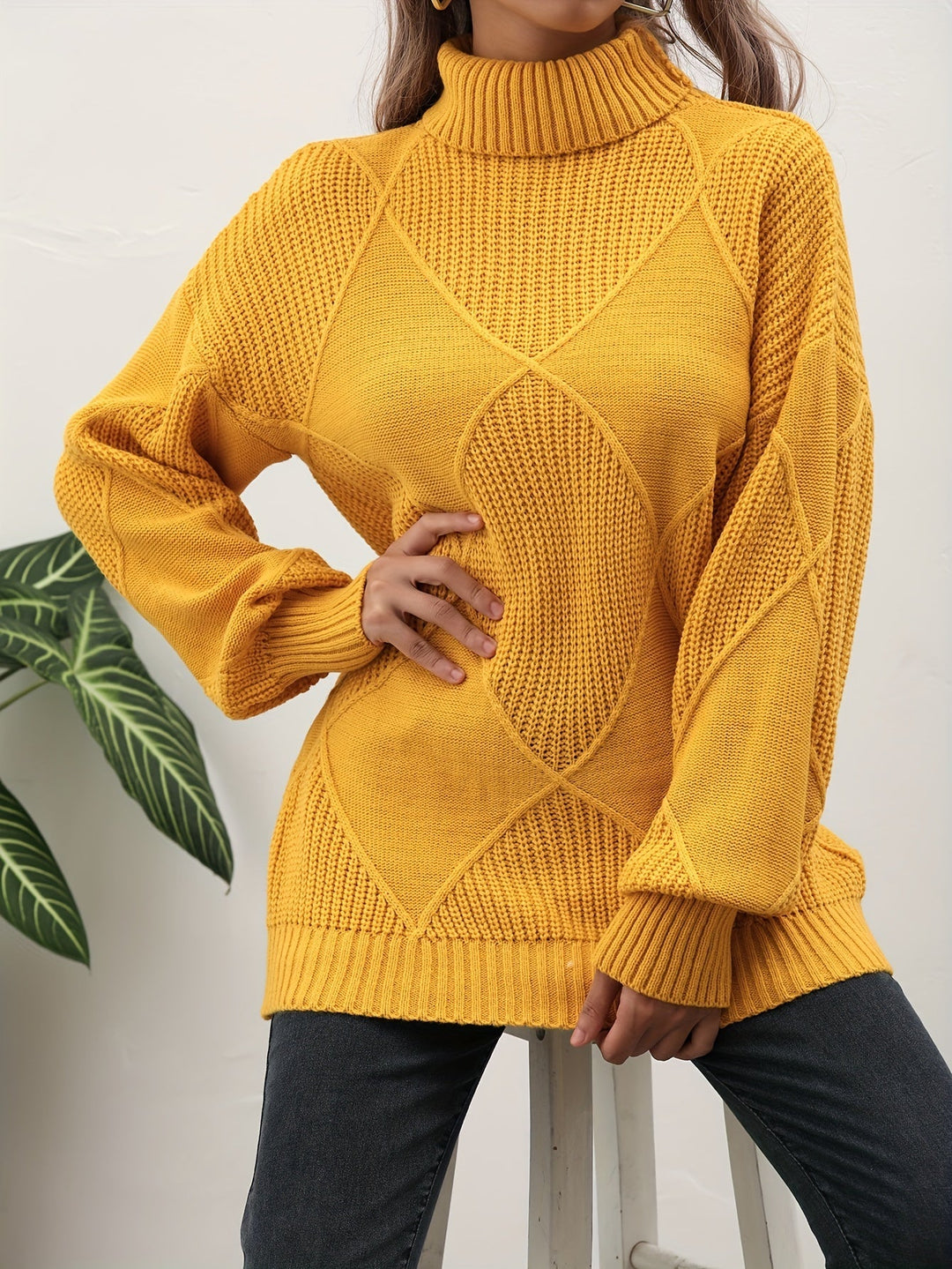 Trendy Plain Turtleneck - Selena-Yellow-S-The Livary