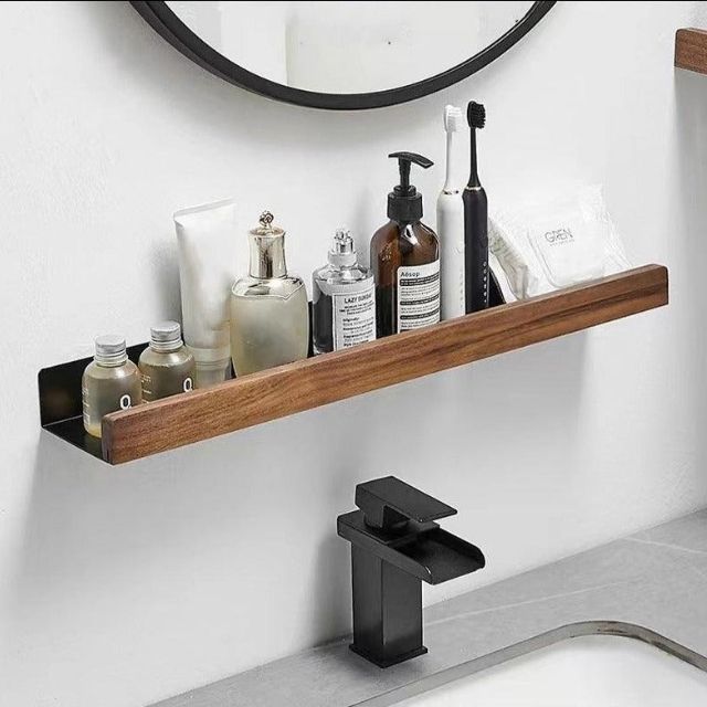 Solid Wood Bathroom Shelf – WoodaFix-Brown-S (20cm)-The Livary