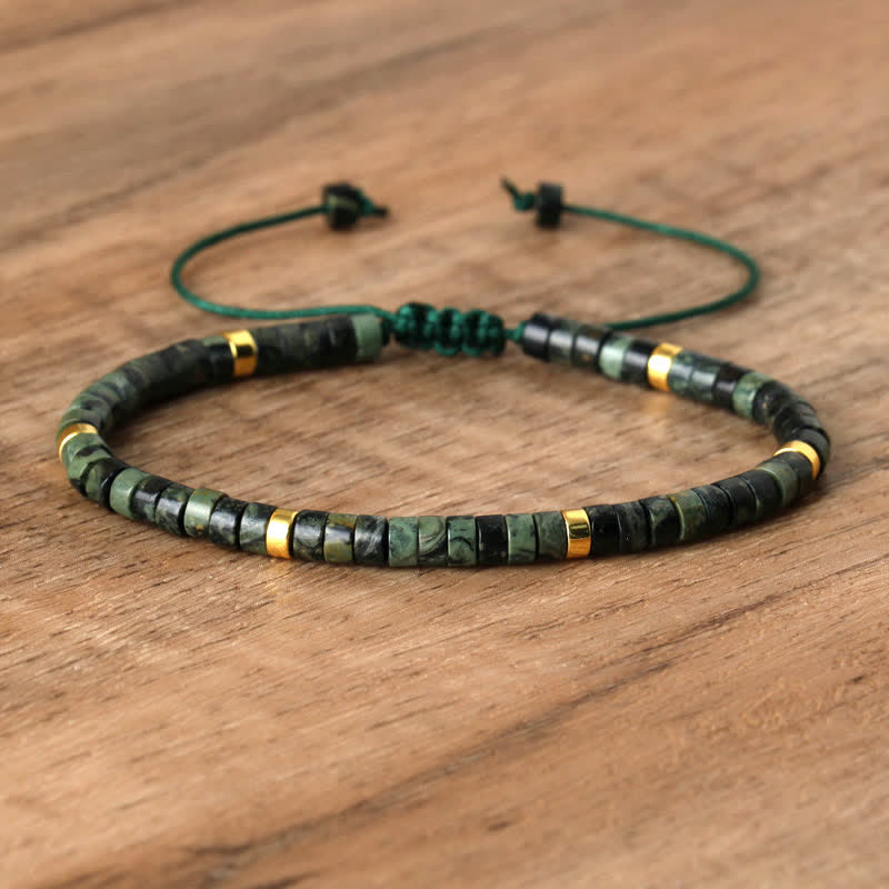 Braided Bracelet with 2.4 mm Natural Stone Rollers - Seraphina-Kambamba jasper-The Livary