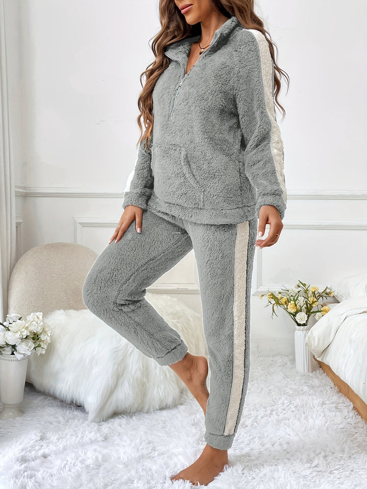 Soft Plush Lounge Pyjama Set with Colour Accents - Lyra-Grey-S-The Livary