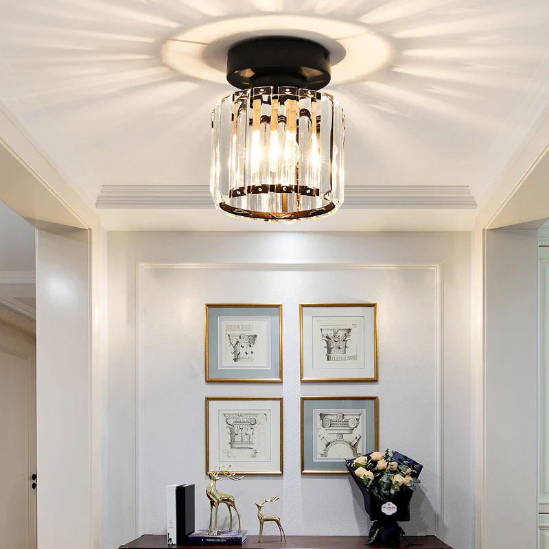 Modern Crystal Ceiling Light - CrystalGlow-Black-Square-The Livary