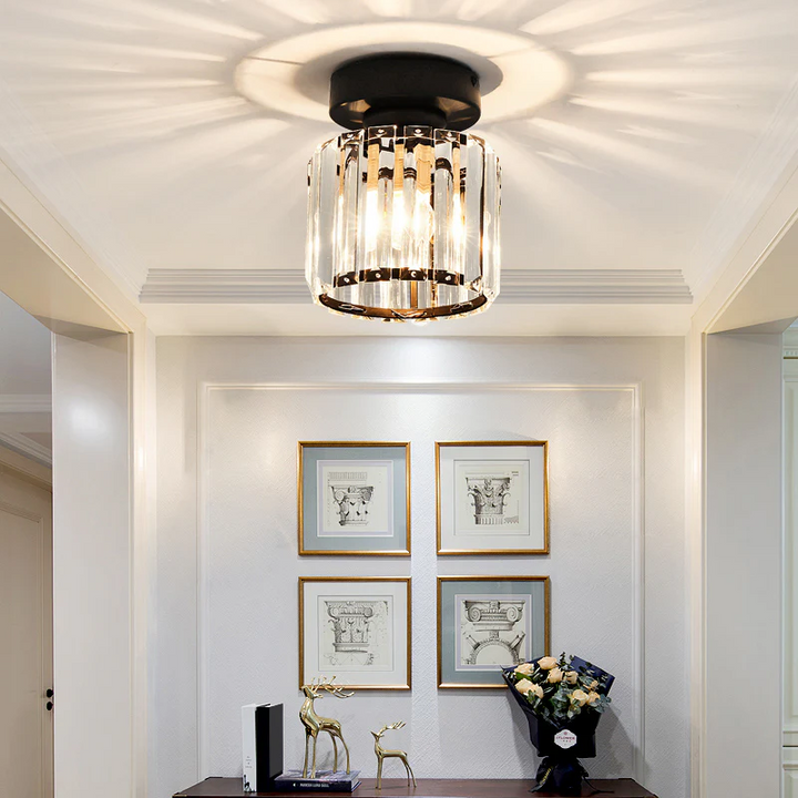 Modern Crystal Ceiling Light - CrystalGlow-Black-Square-The Livary