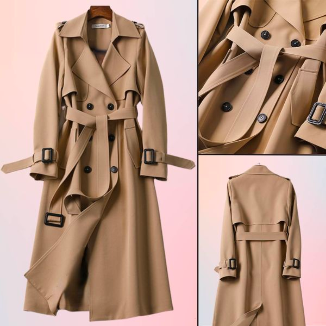 Elegant women's trench coat with double buttons – Celina-Khaki-S-The Livary