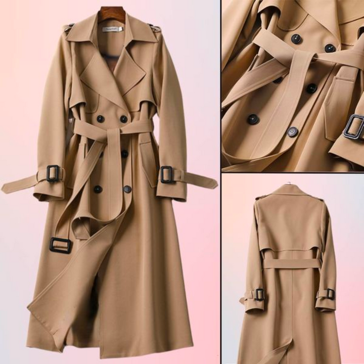 Elegant women's trench coat with double buttons – Celina-Khaki-S-The Livary