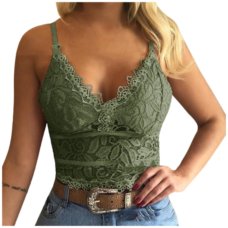 Ladies Lace Top with Spaghetti Straps – Lina-Green-S-The Livary