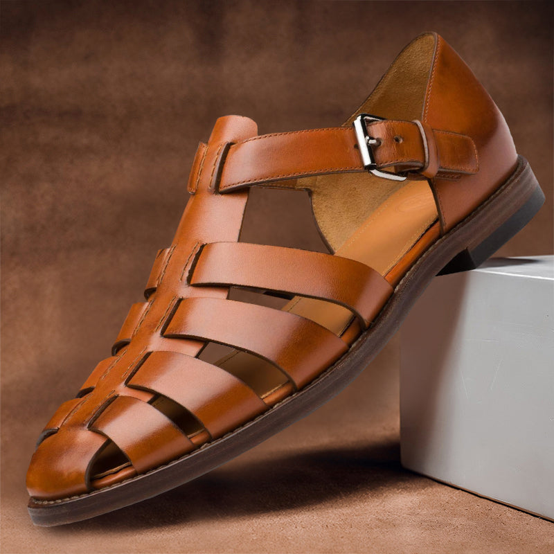 Comfortable men's leather sandals with non-slip sole – 50% off – Milan-Brown-5-The Livary