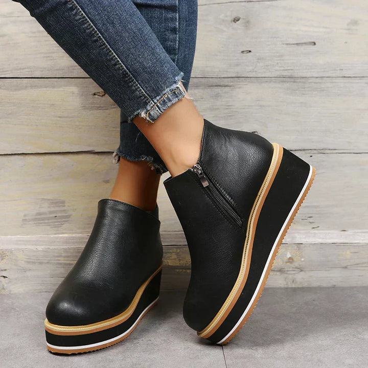 Trendy Ladies Ankle Boots with Zip and Platform - Alessia-Black-4.5-The Livary