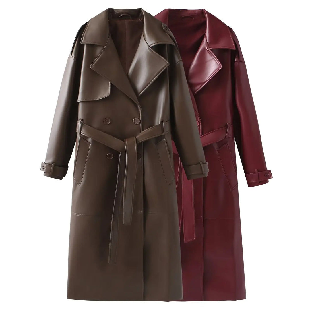 Stylish Vegan Leather Women's Jacket - Viviette-Brown-S-The Livary