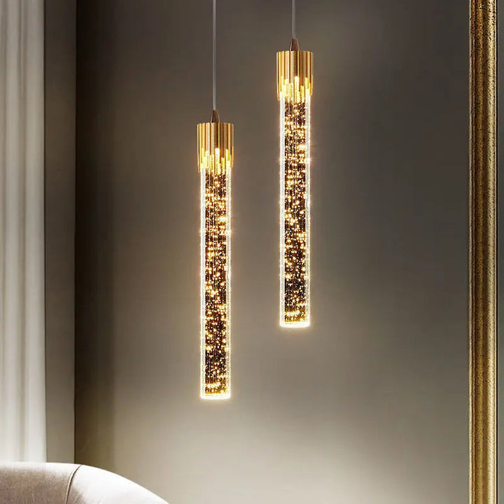 Glass Pendant Lamp in Cylindrical Shape - Lustreau-Gold-1 lamp-The Livary