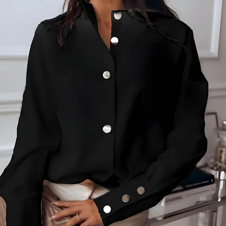 Stylish women's shirt with button placket & classic collar – Norea-Black-S-The Livary