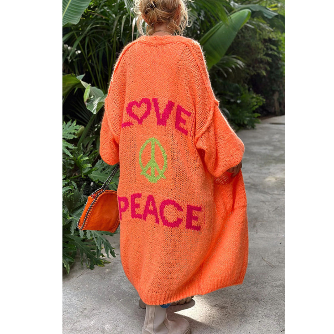 Trendy Long Knitted Cardigan - Sofia-Orange-One Size-The Livary