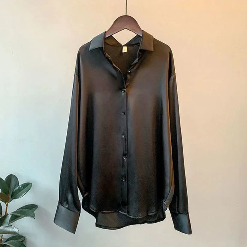Stylish Satin Women's Blouse - Elina-Black-S-The Livary