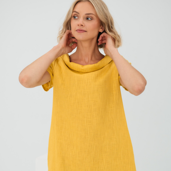 Stylish ladies' summer dress made from a linen-cotton blend - LinaLuft-Yellow-XS-The Livary