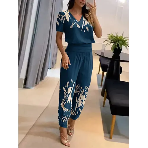 Trendy women's jumpsuit with short sleeves & wide legs – Alina-Dark blue-S-The Livary