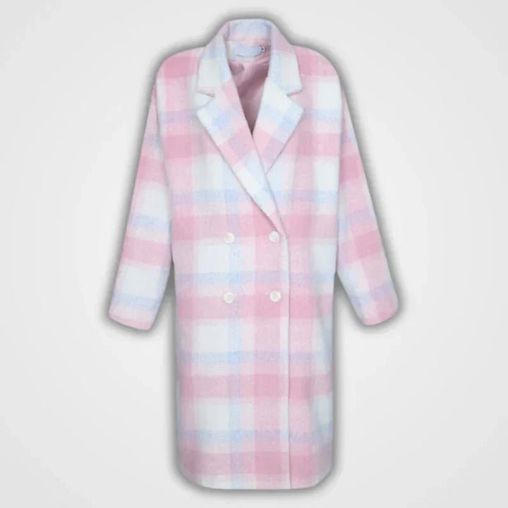 Pastel-Coloured Checked Wool Mix Coat with Double-Breasted Buttons - Sofie-XS-The Livary