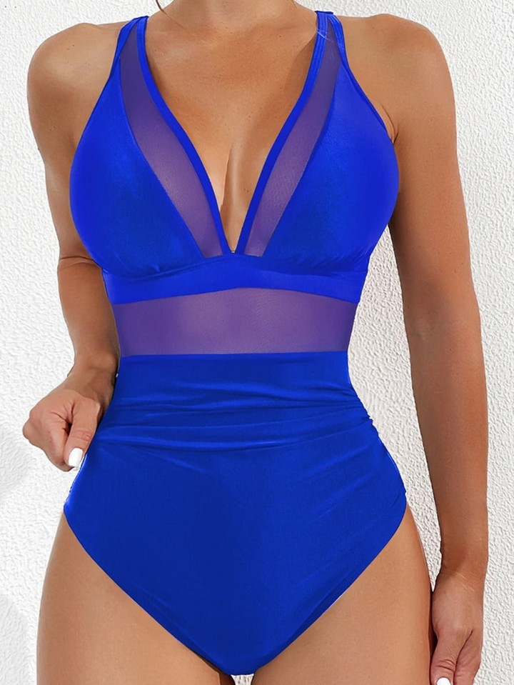 Ladies' swimsuit with mesh and push-up effect – Chiara-Blue-S-The Livary
