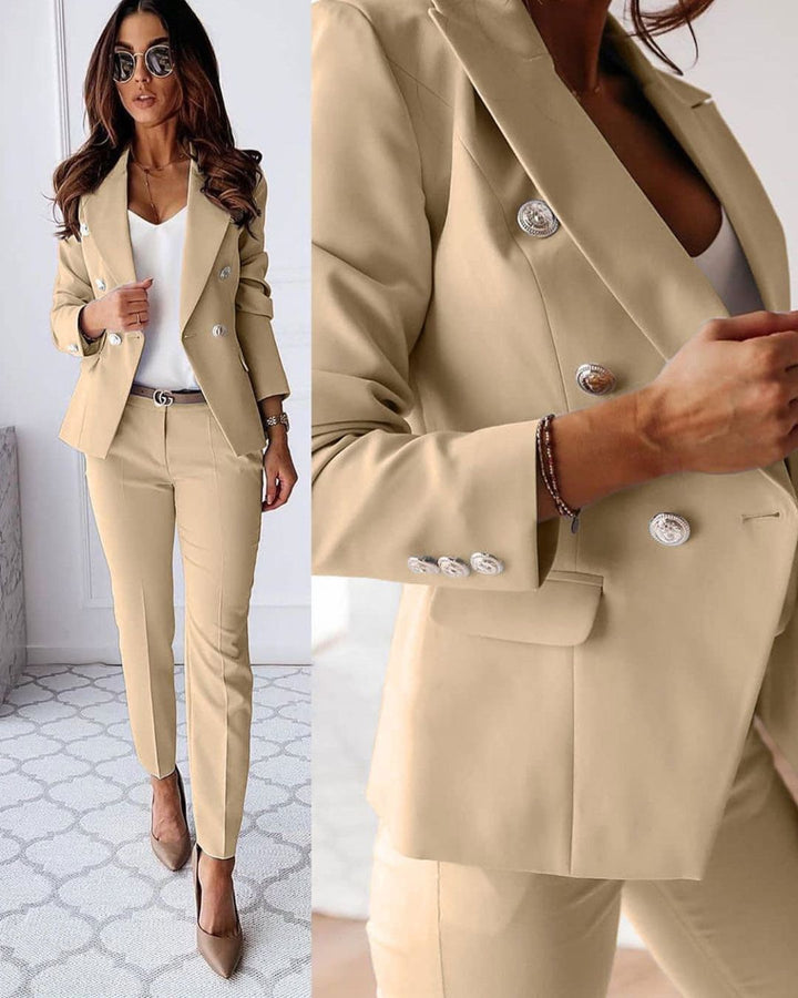 Two-piece women's slim-fit set for modern business looks – Valentina-Beige-S-The Livary