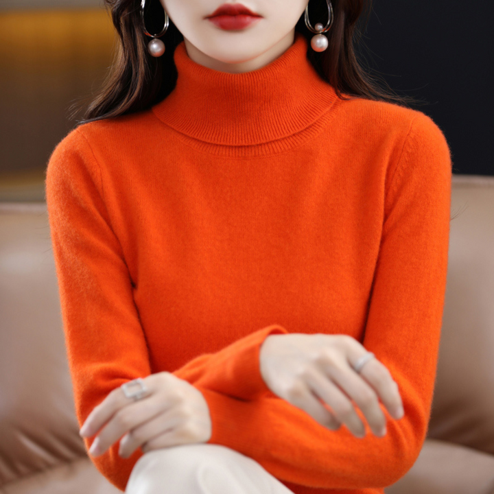 Luxury Cashmere Ladies Turtleneck - Elena-Orange-S-The Livary