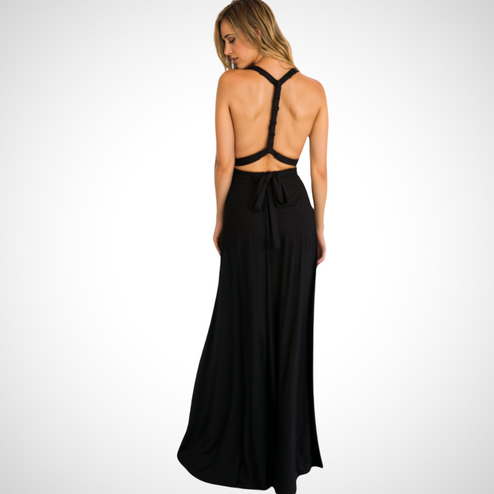 Elegant wrap maxi dress with a feminine fit – Celine-Black-S-The Livary