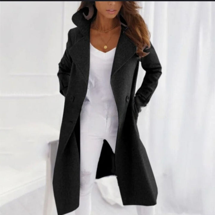 Stylish Long Women's Coat with Turned-down Collar - Valentina-Black-S-The Livary