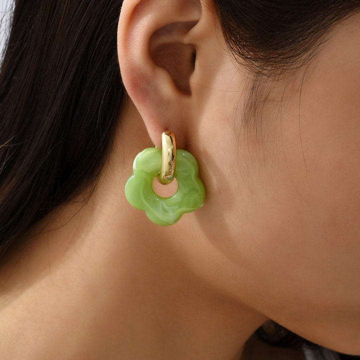 Gold Plated Flower Earrings - Valeria-Light blue-The Livary