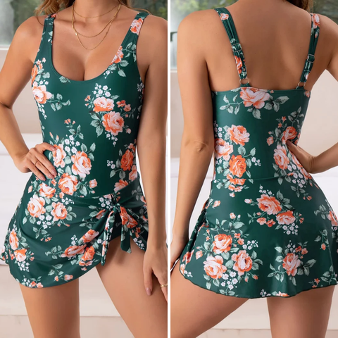 Push-up swimsuit with skirt & body-shaping effect – Nela-Flowers green-M-The Livary