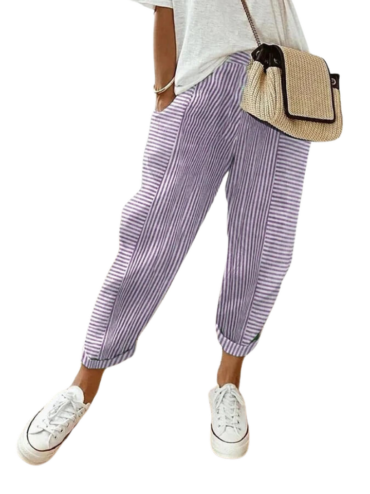 Striped Cotton Women's Trousers - Amara-Purple-S-The Livary