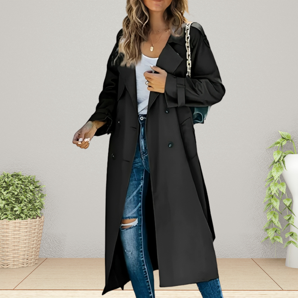 Elegant women's trench coat for the transitional period – Isabelle-Black-S-The Livary