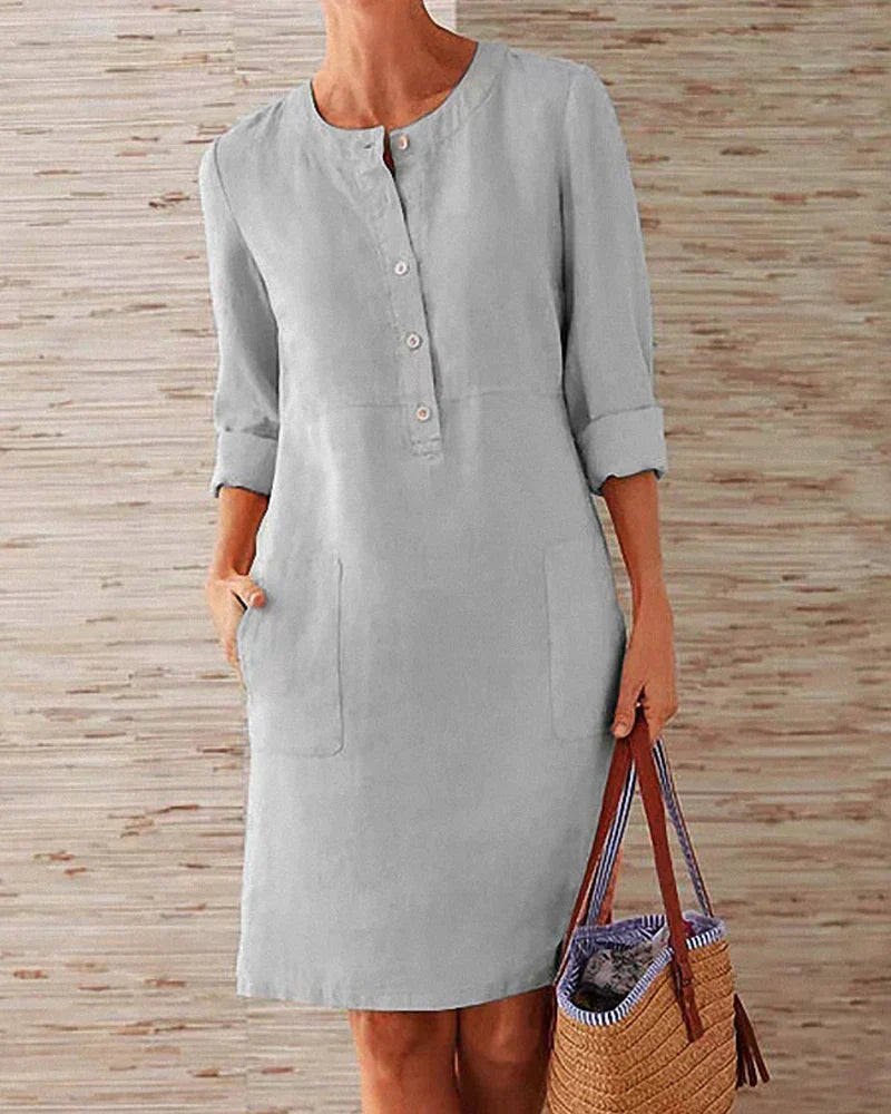 Elegant summer dress with button placket – Allegra-Gray-S-The Livary