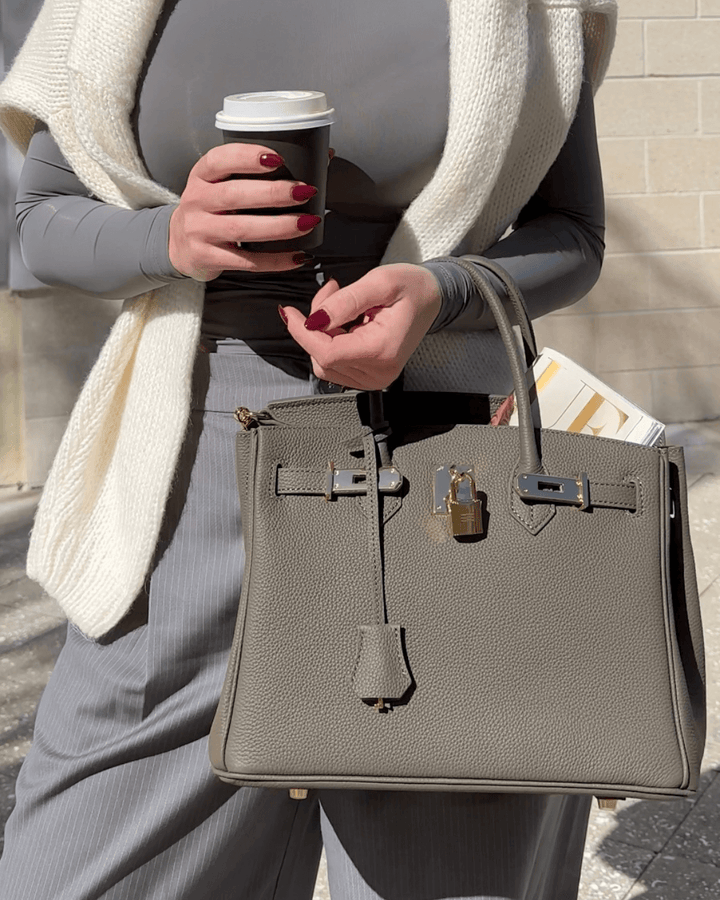 Stylish Leather Handbag - Liana-Grey-M-The Livary
