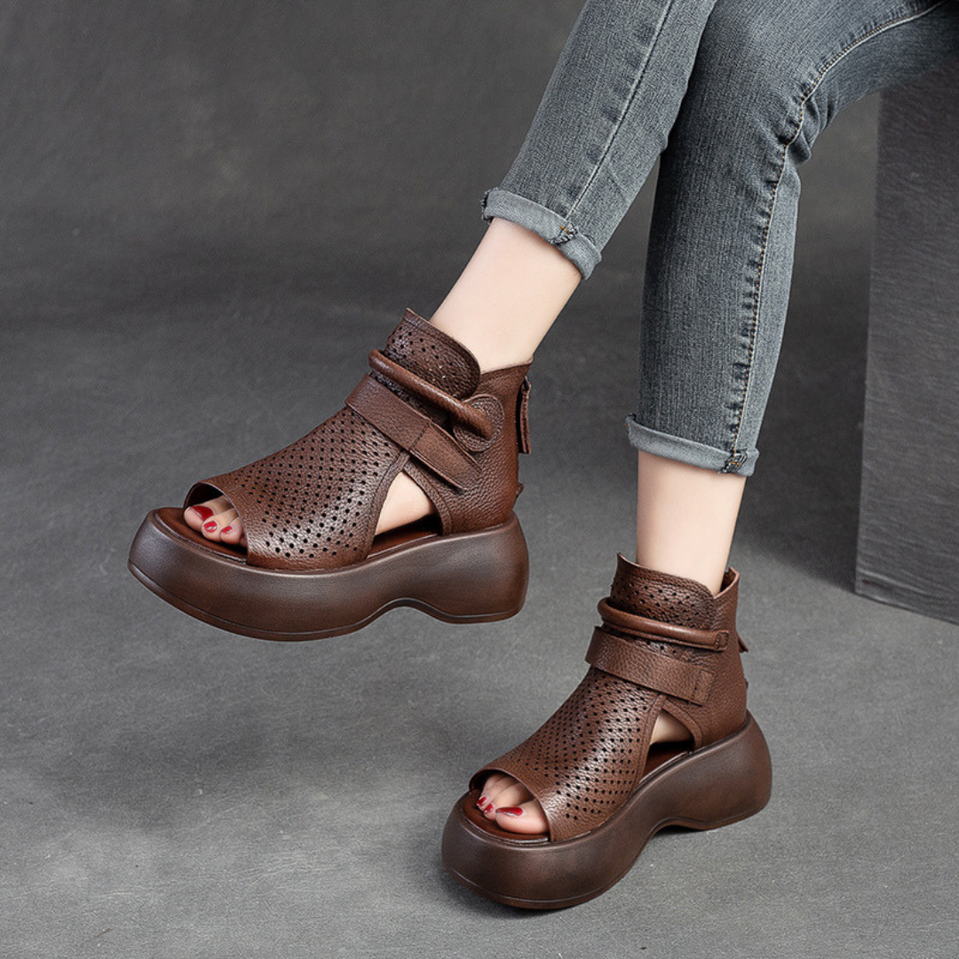 Orthopaedic leather sandals for women with shock-absorbing sole – Meike-Brown-2.5-The Livary